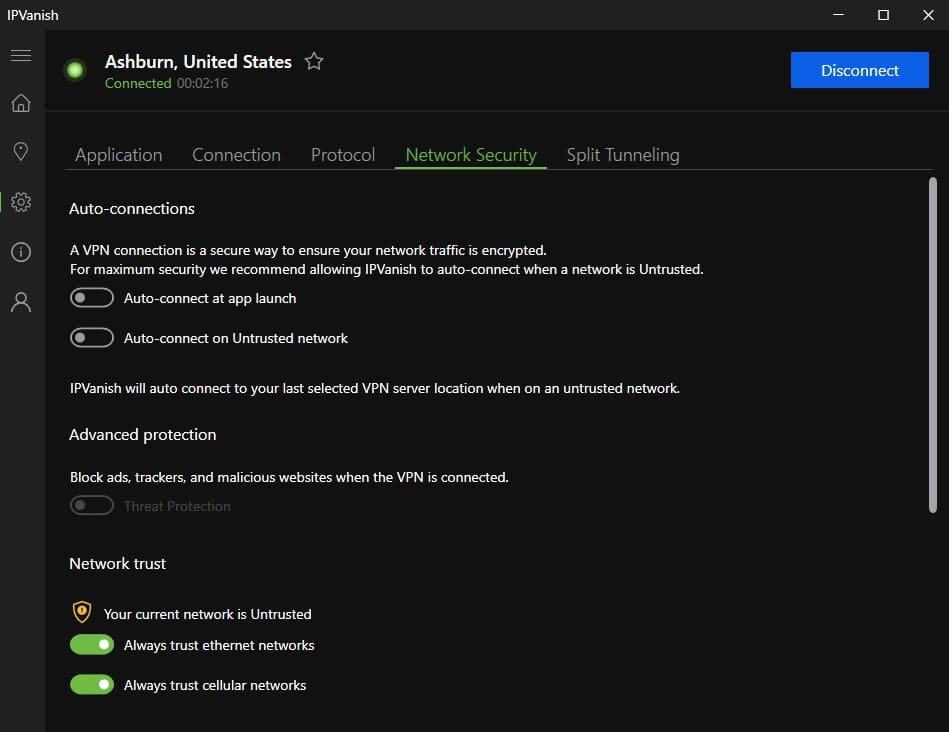 IPVanish security options