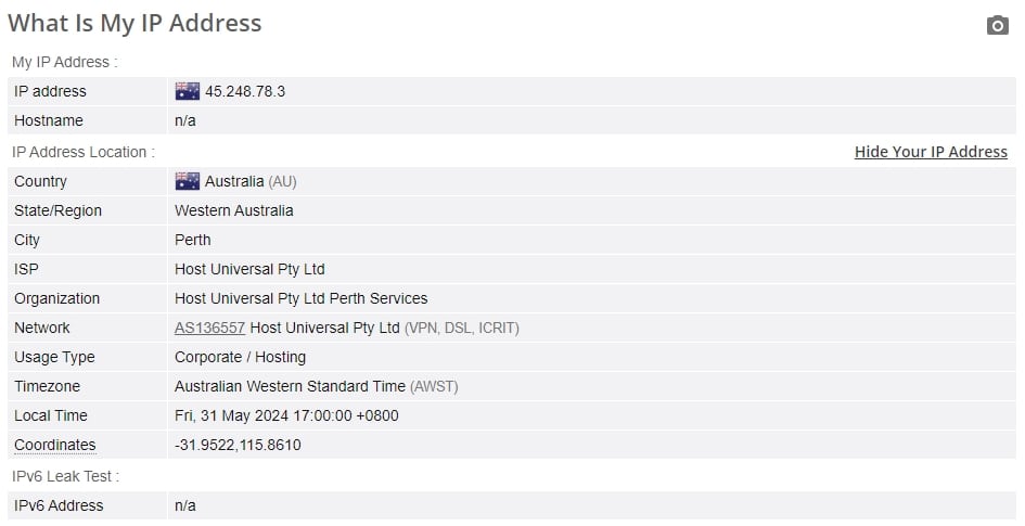 NordVPN IP leak test.