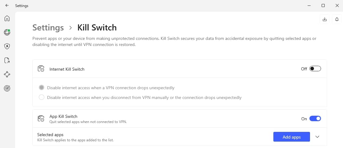 NordVPN's kill switch options