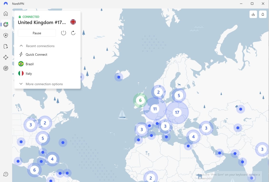 NordVPN location map