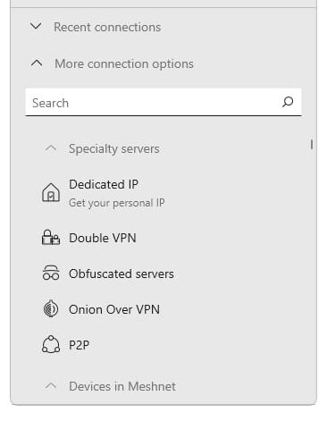 NordVPN specialty servers.