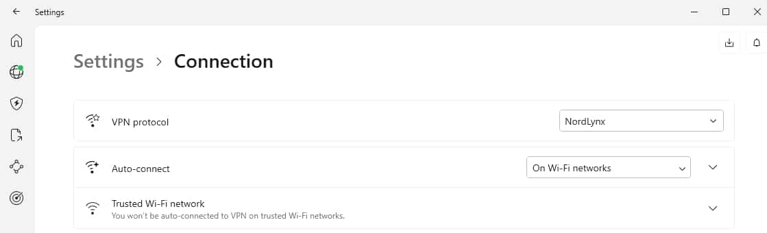NordVPN's connection options.