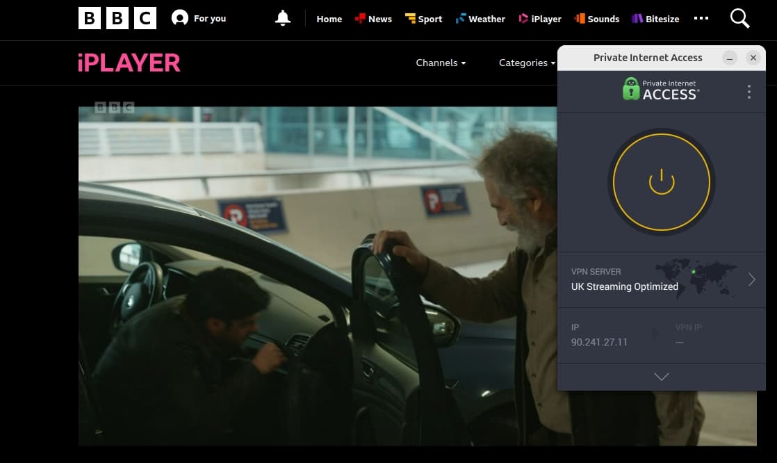BBC iPlayer en une fois connecté à un serveur PIA