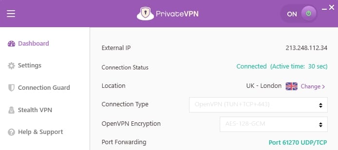 PrivateVPN allows port forwarding.