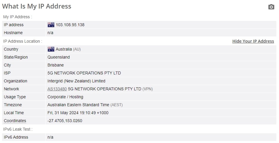 PrivateVPN IP leak test.