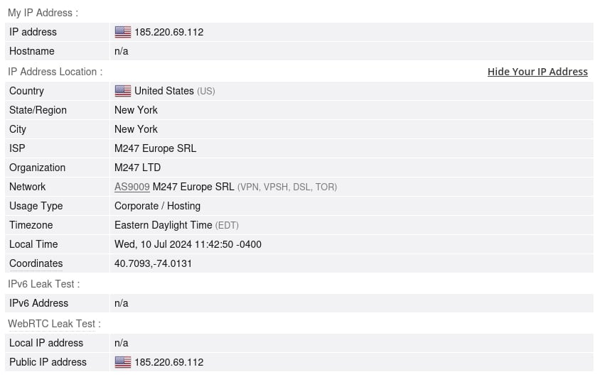 Tests de fuite d'adresse IP PureVPN
