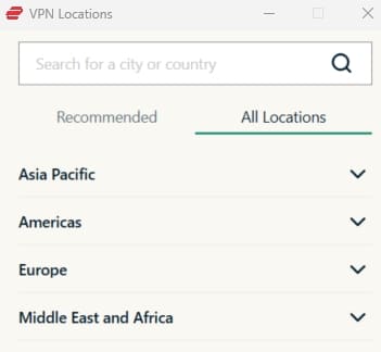 ExpressVPN server locations.