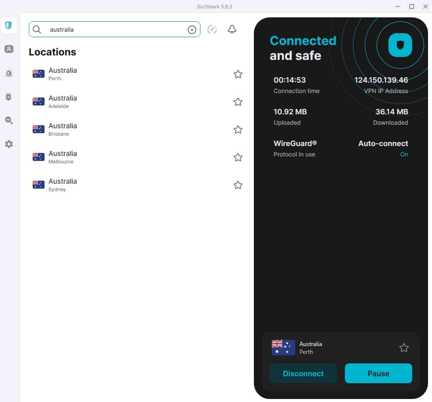 Surfshark's Australian servers.