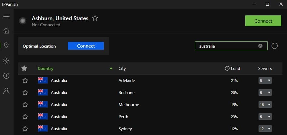 IPVanish's Australian servers.