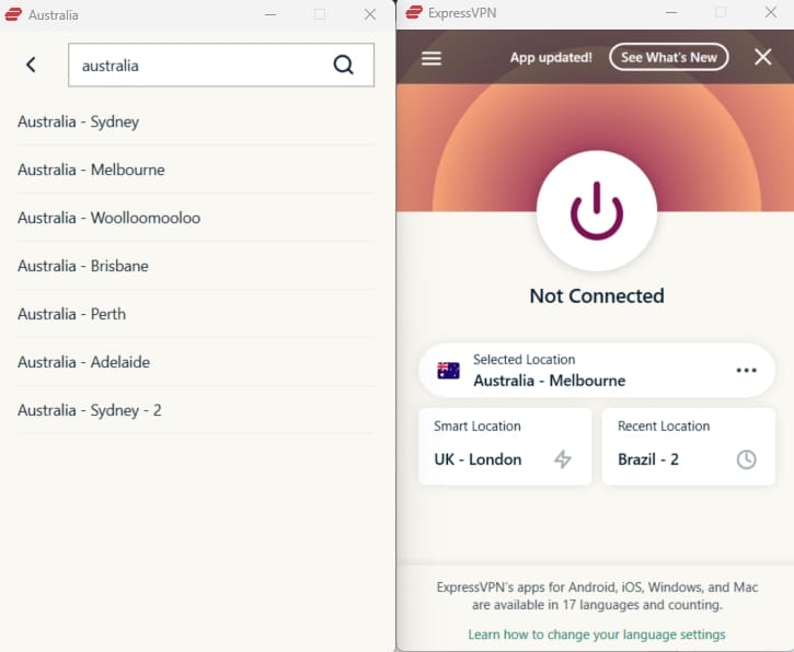 ExpressVPN's Australian servers.