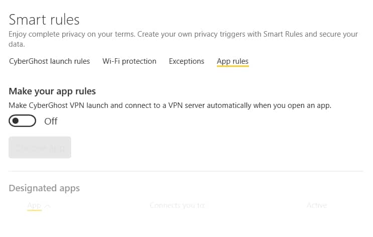 CyberGhost's Smart Rules section.