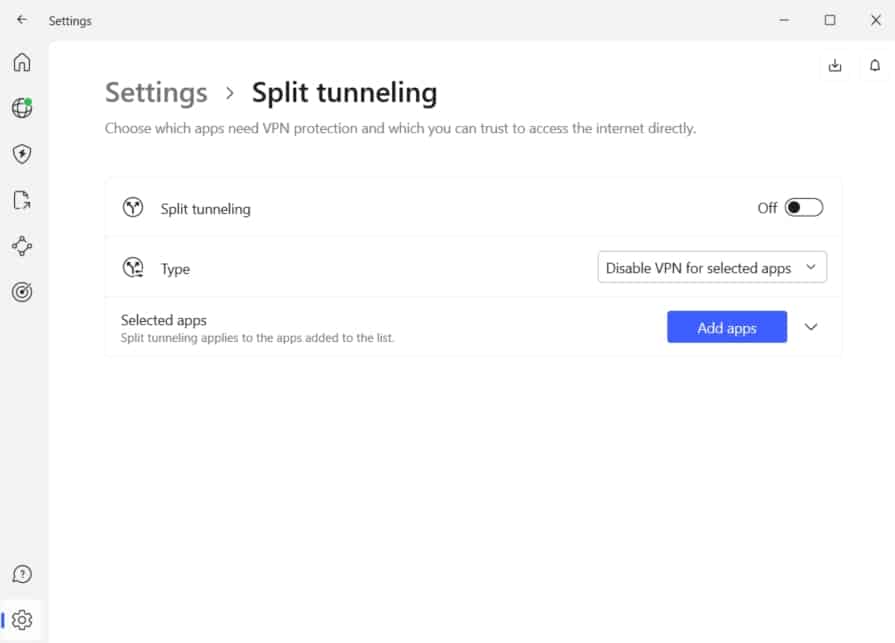 NordVPN split tunneling.