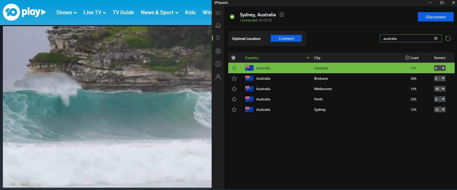 Streaming with IPVanish.