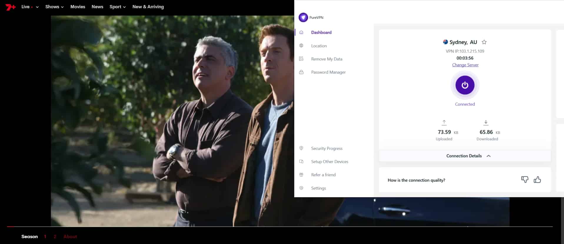 PureVPN streaming.