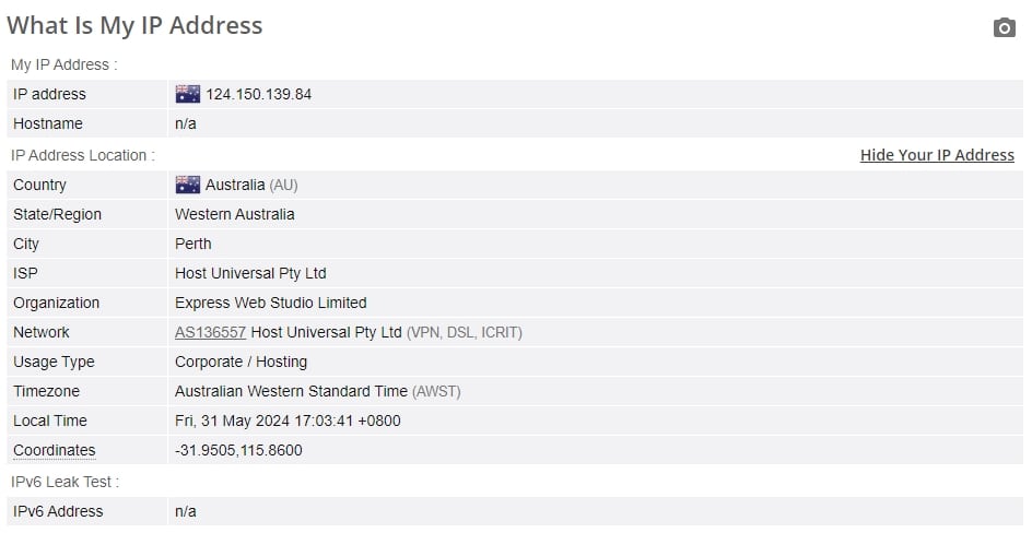 Surfshark IP leak test.