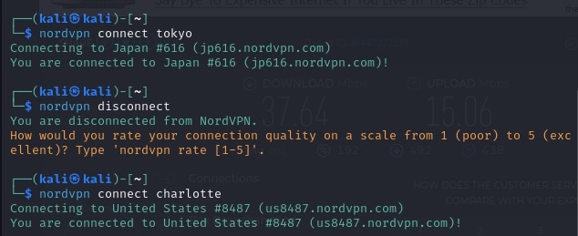Connexion à un serveur NordVPN dans d'autres villes.