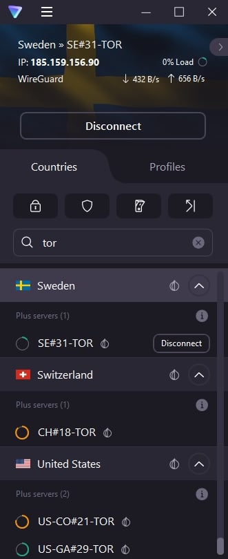 ProtonVPN Tor servers.