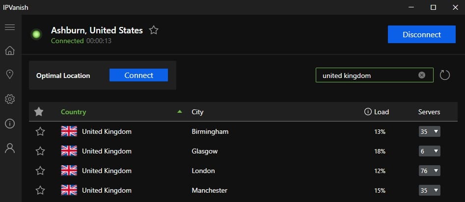 IPVanish UK servers.