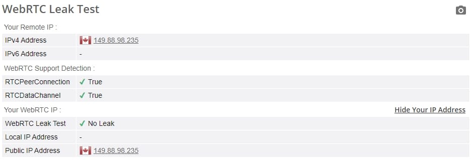 WebRTC leak test.