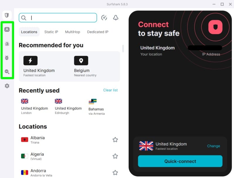 Screenshot of space Surfshark devotes to Surfshark One features