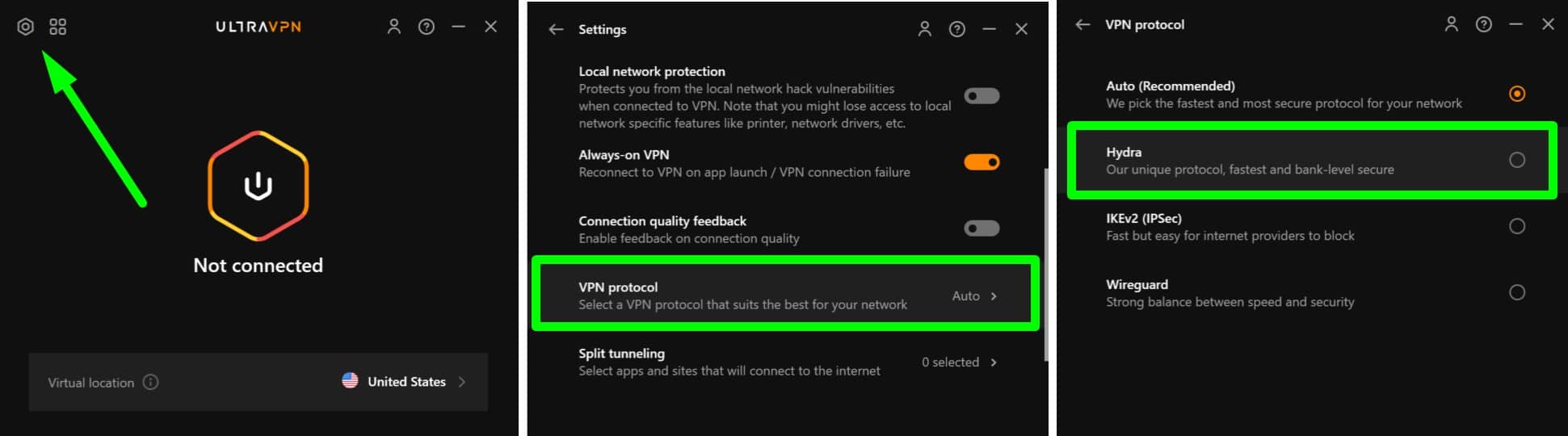 Activating UltraVPN's Hydra protocol