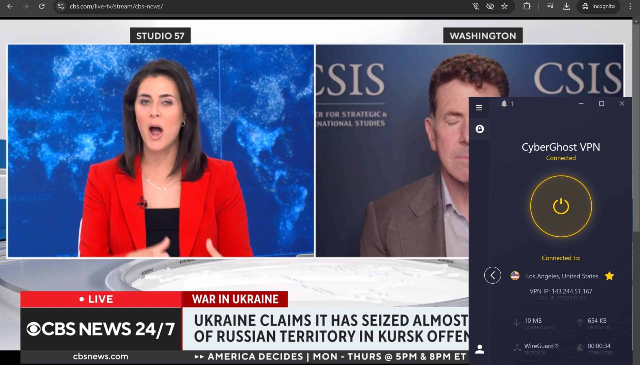 CyberGhost streaming CBS news