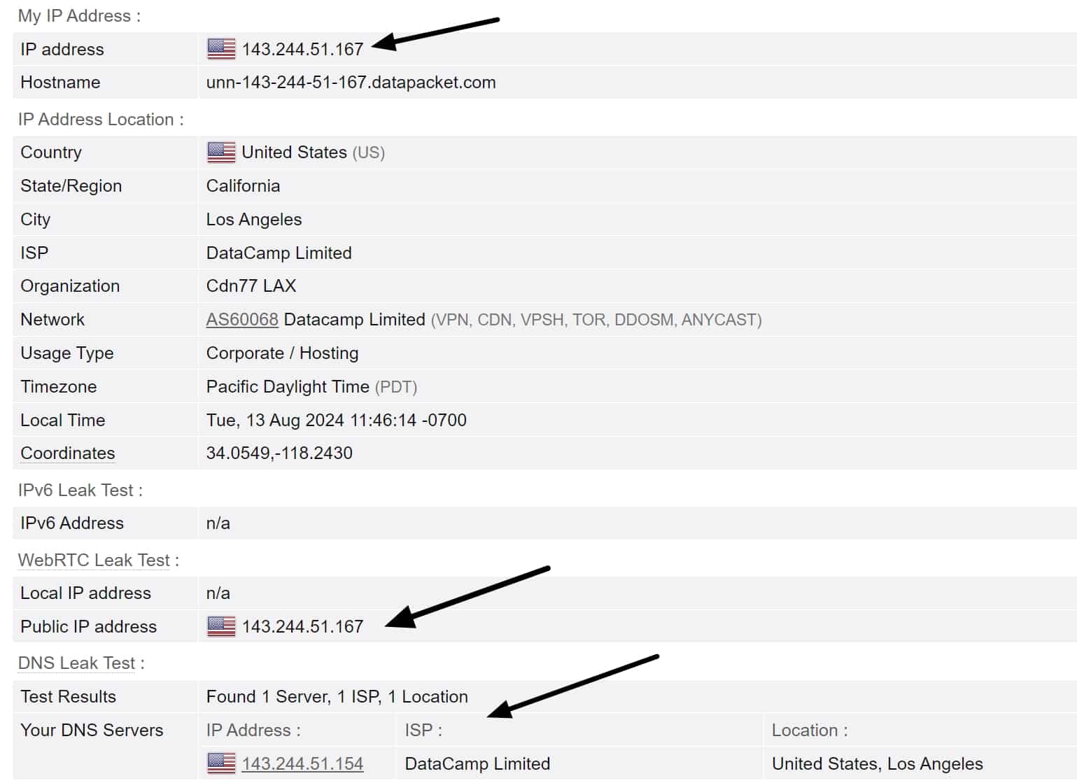 CyberGhost DNS leak results