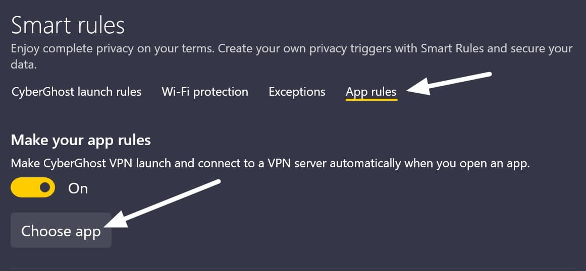 CyberGhost smart rules