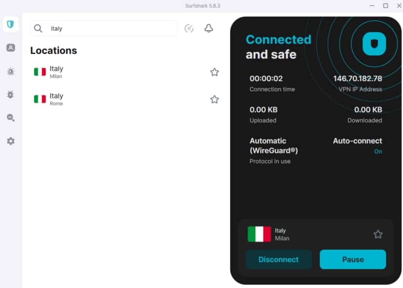 Surfshark's Italy servers.