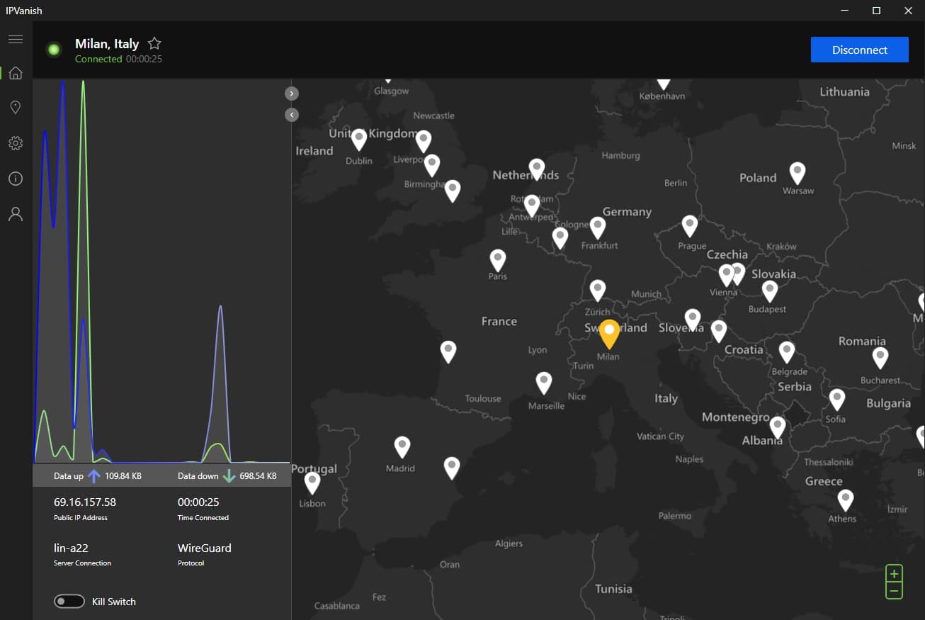The IPVanish dashboard.