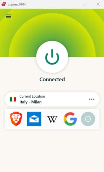 The ExpressVPN dashboard.