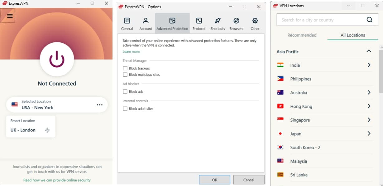 Screenshot of ExpressVPN's windows app