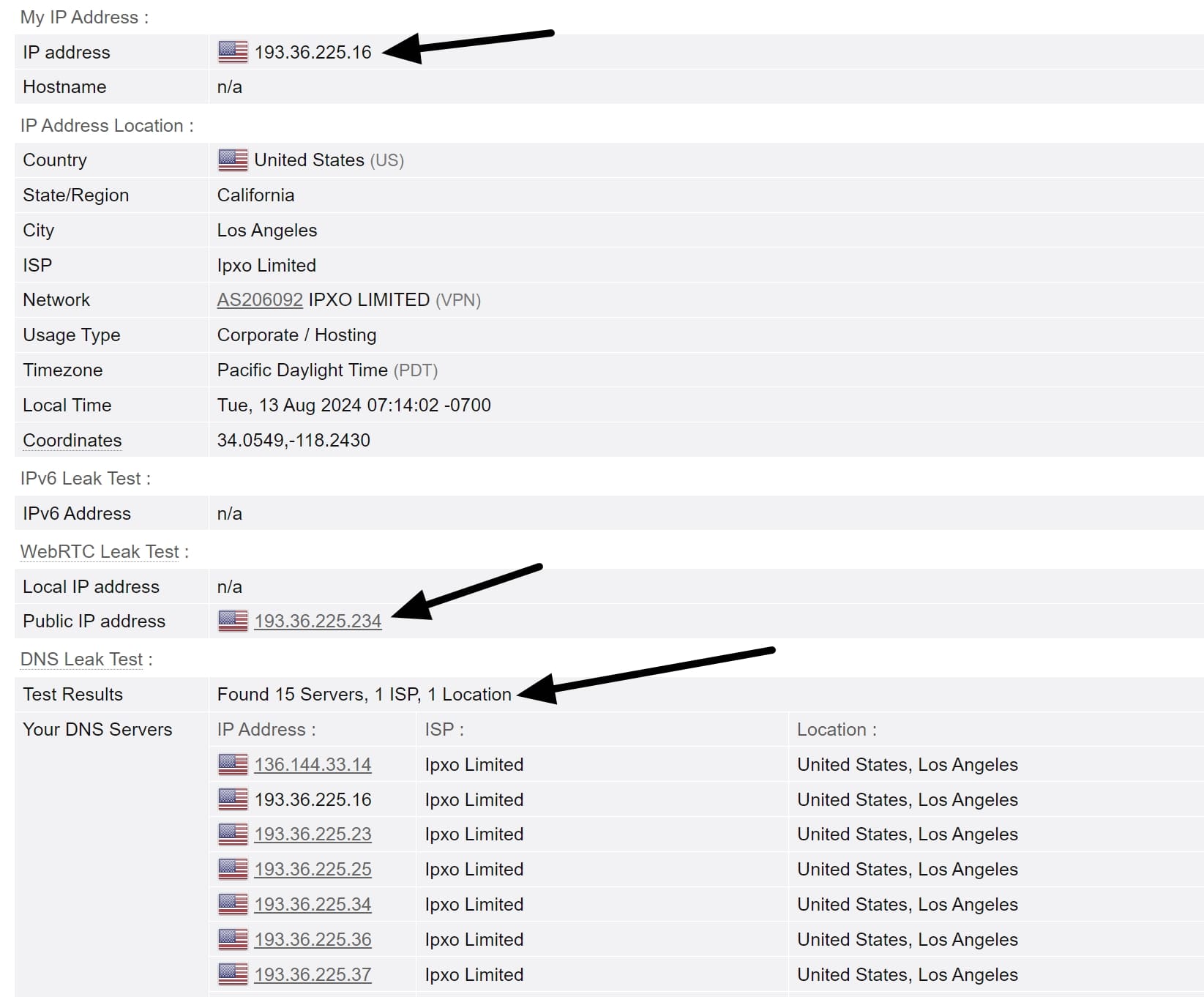 ExpressVPN leak test results