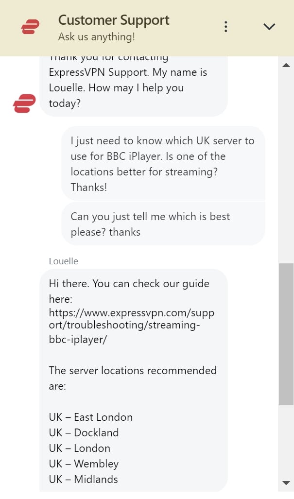 ExpressVPN live chat