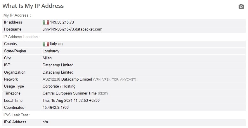 PureVPN IP leak test.