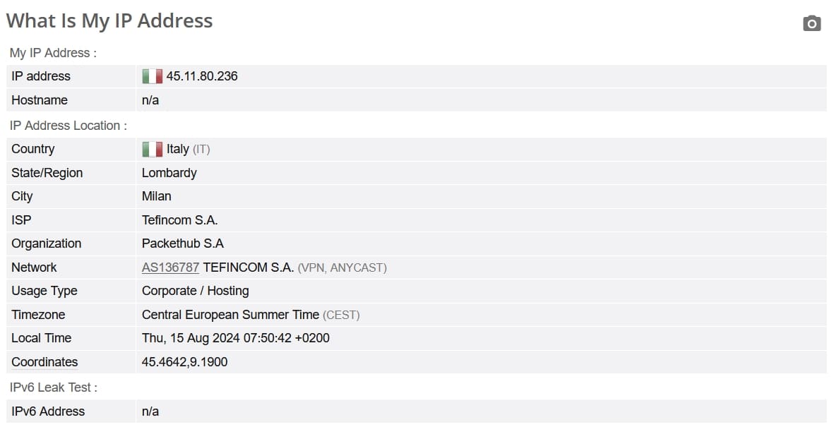 NordVPN IP leak test.
