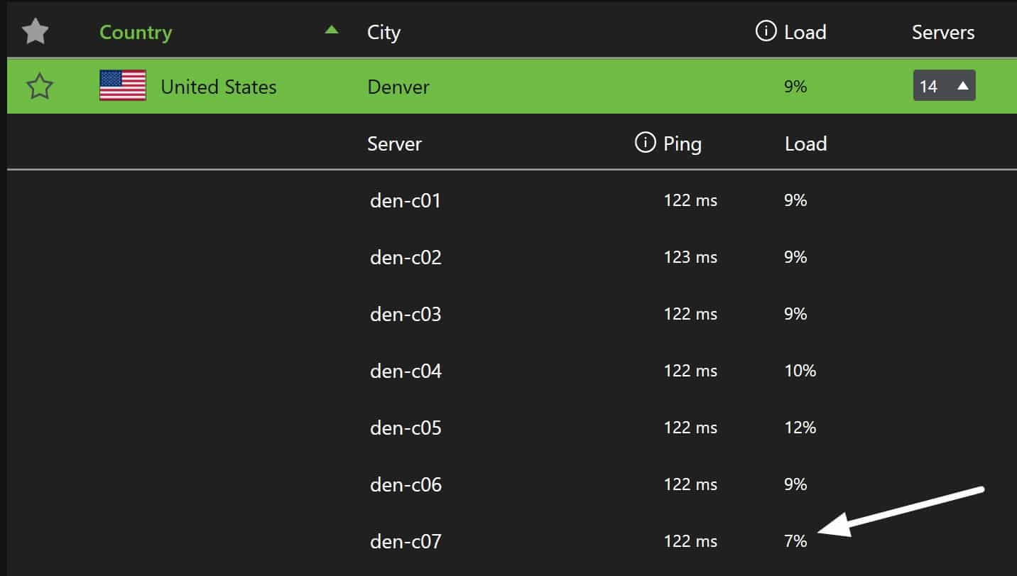 Bitte wählen Sie denselben IPVanish-Server aus.