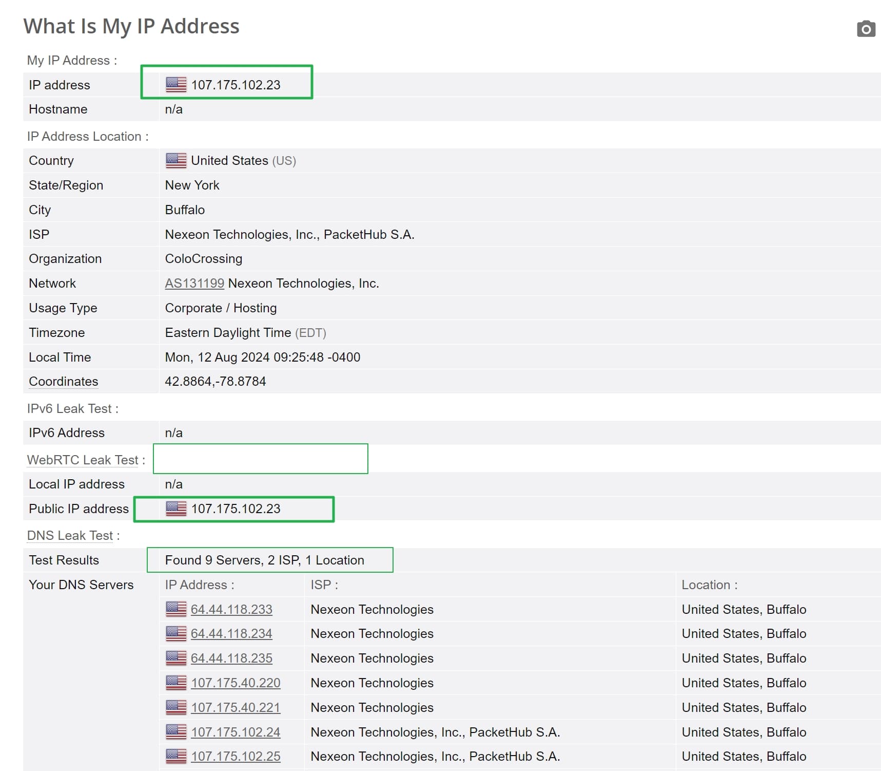 NordVPN DNS leak test results