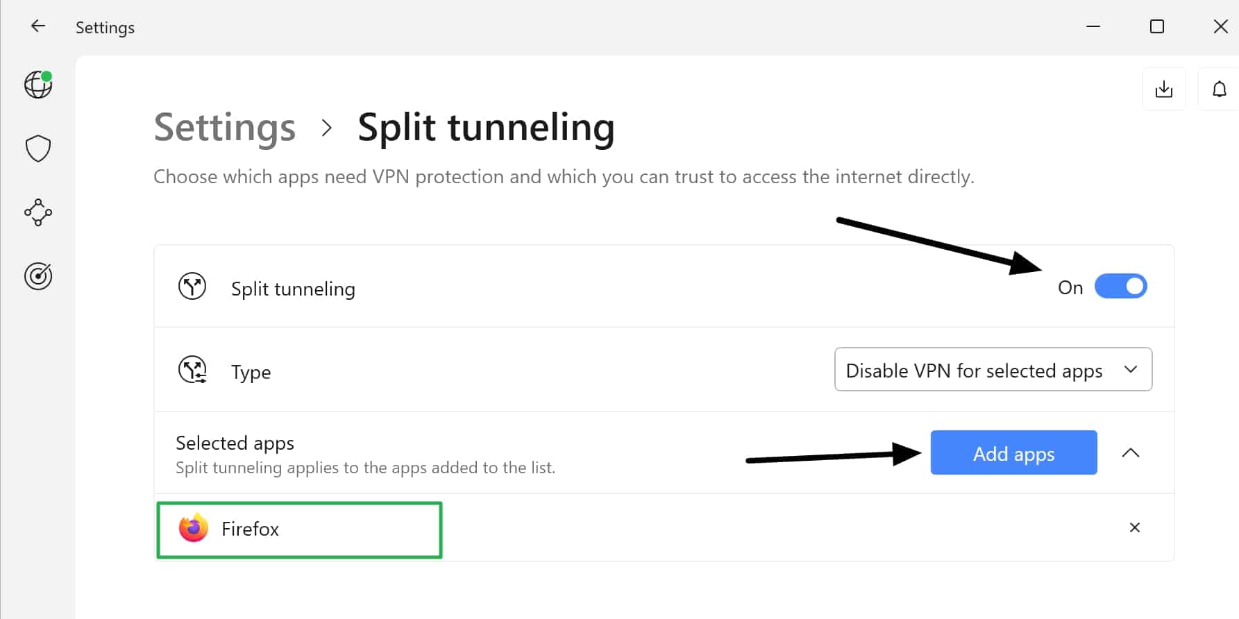 NordVPN split tunneling