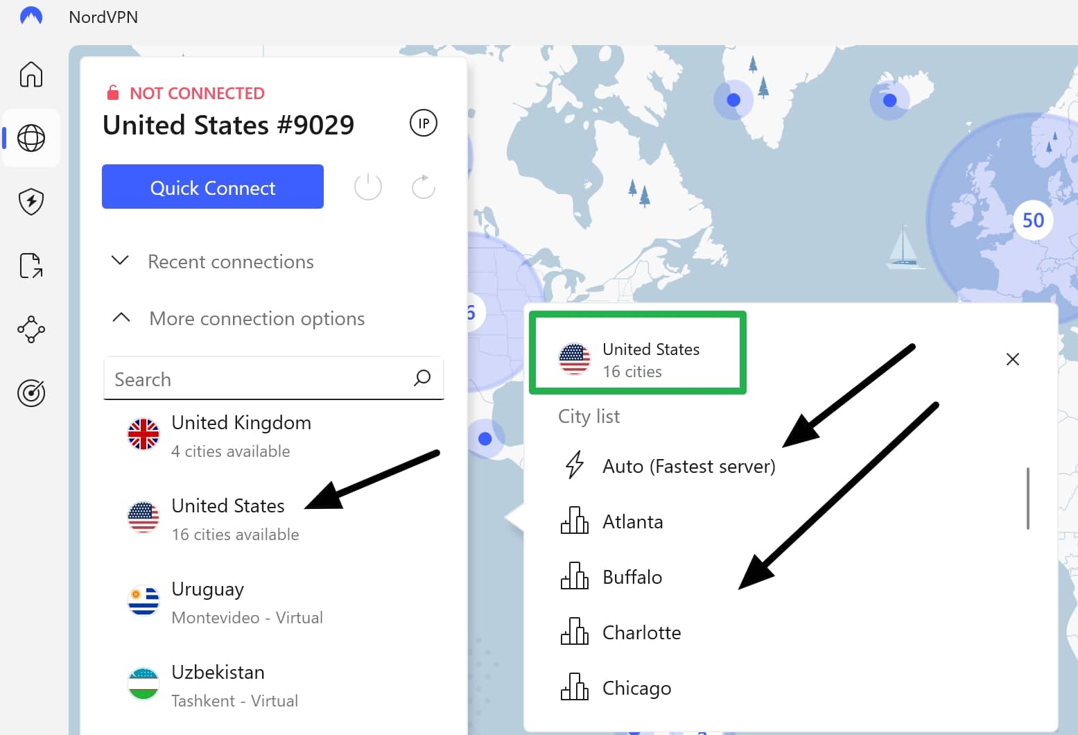 NordVPN-Serverstandorte in den USA