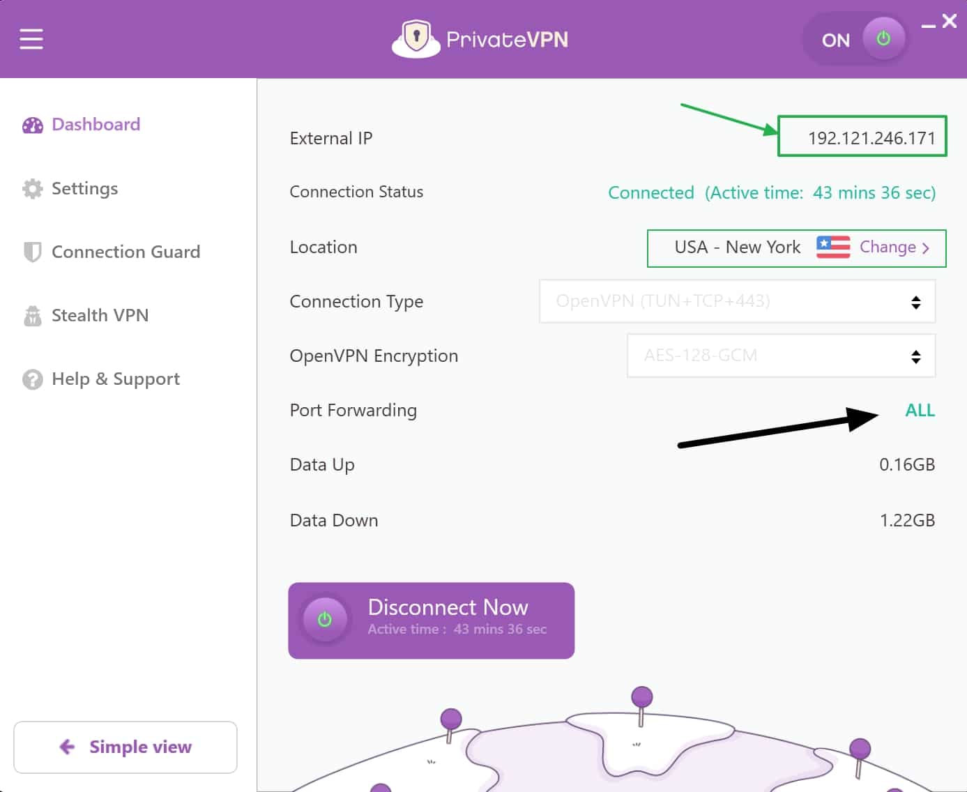 PrivateVPN interface