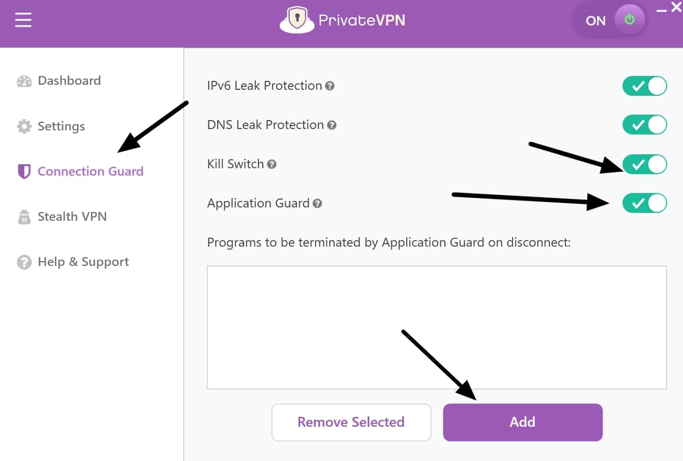 PrivateVPN application guard