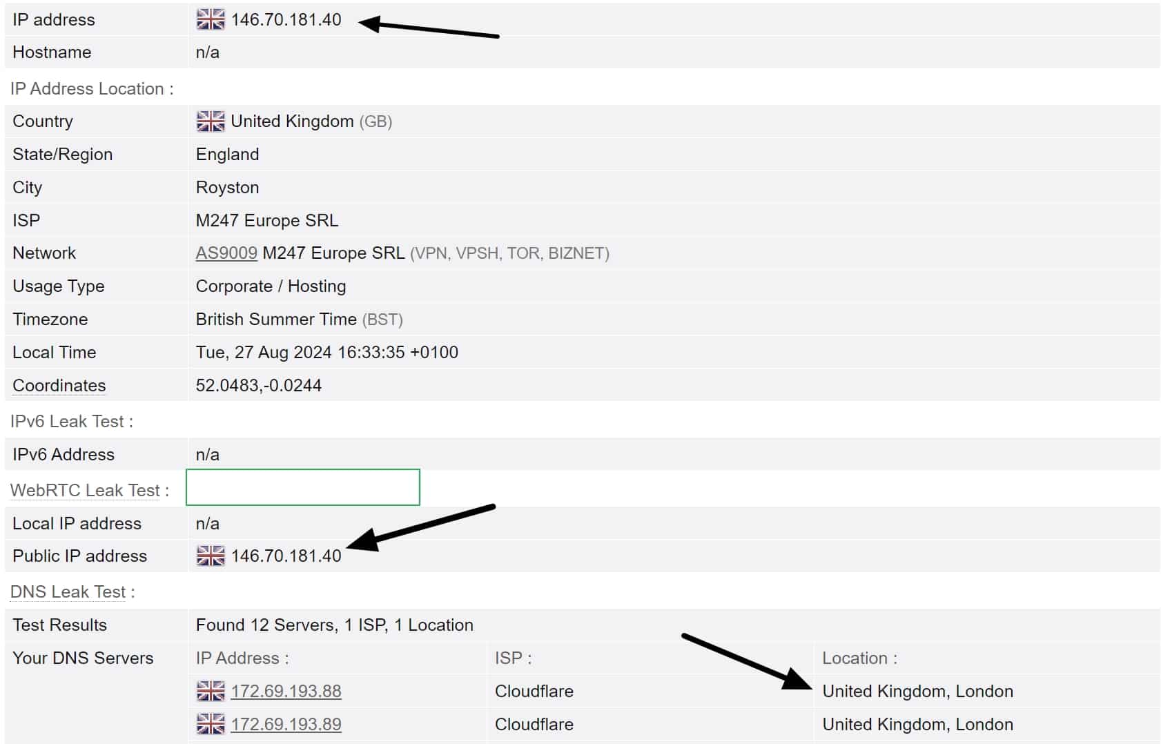 Proton IP leak test results