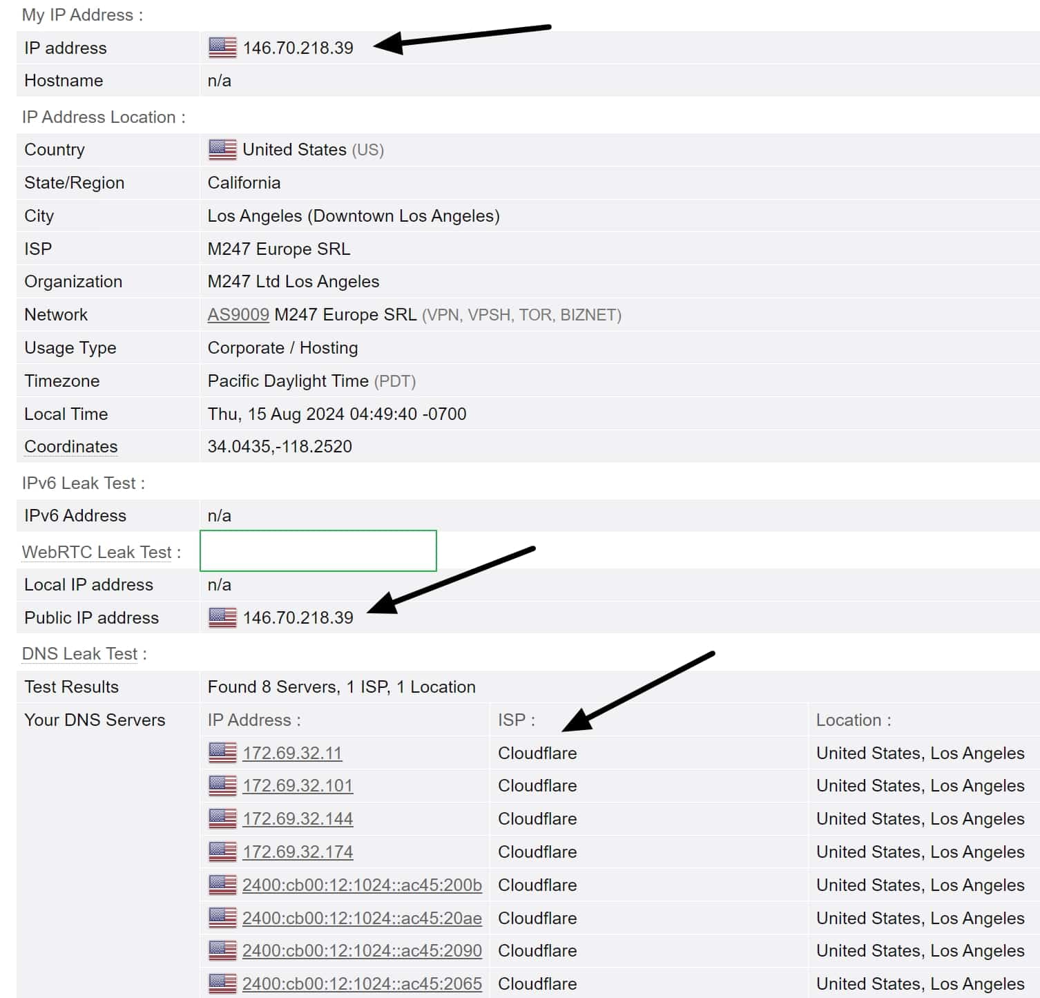 PureVPN DNS leak test results