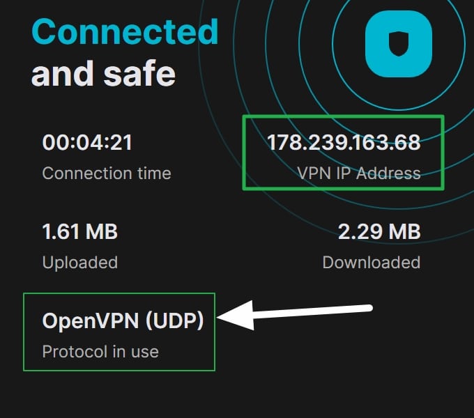 Surfshark connection information