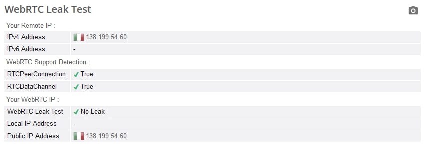 PIA WebRTC leak test.