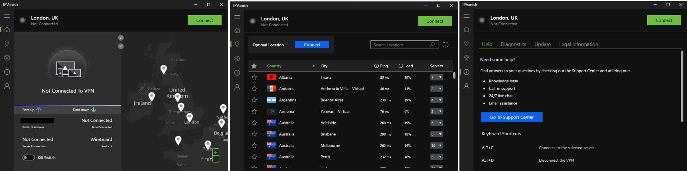 Screenshot of IPVanish's Windows app