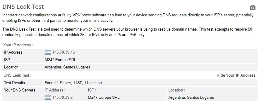 DNS leak test.