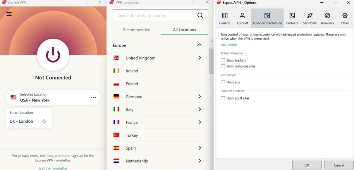 Screenshot of ExpressVPN's Windows app