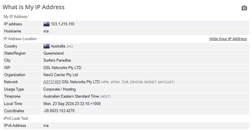 IP leak test.
